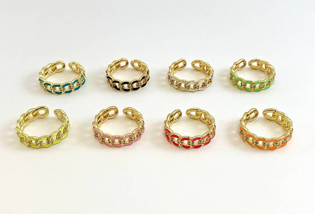 Colorful Enamel Cuban Link Chain Ring, sku#X189