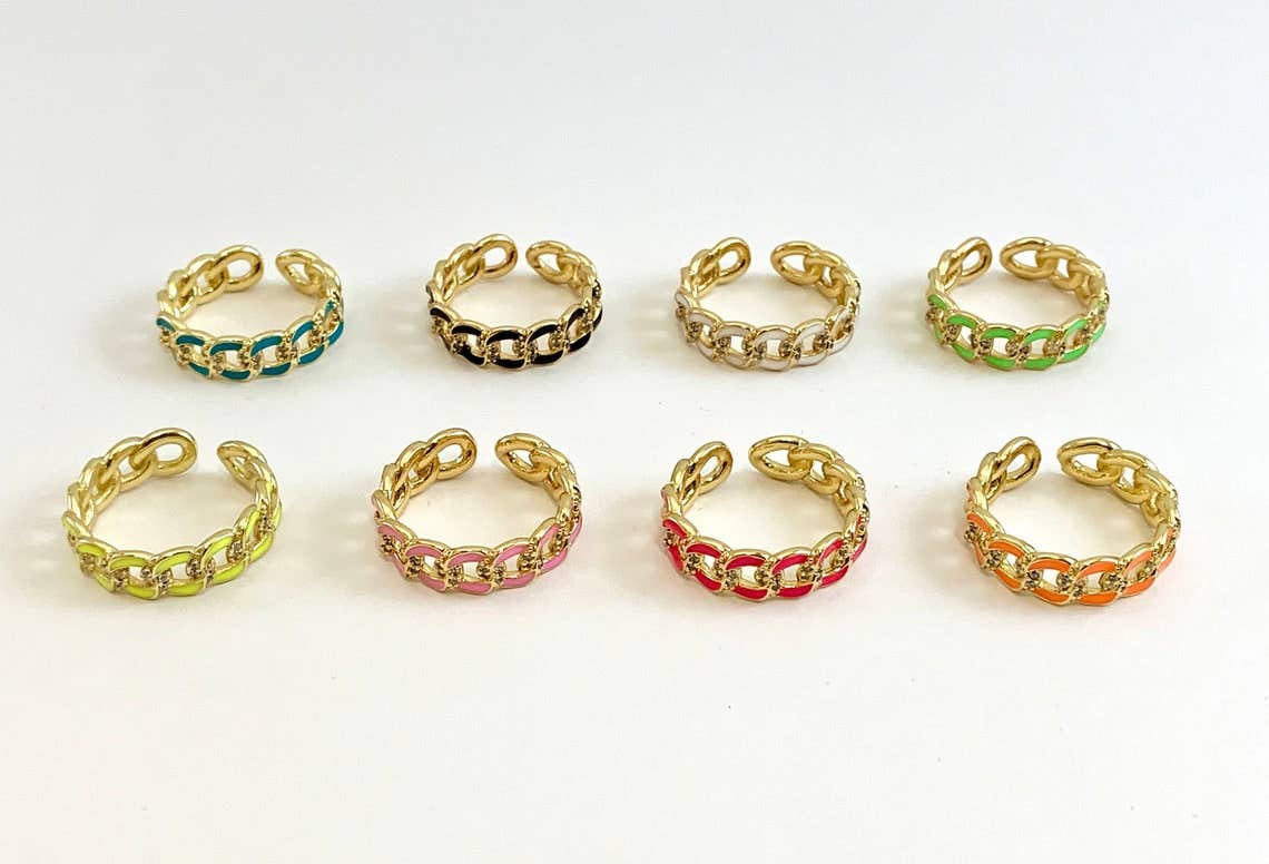 Colorful Enamel Cuban Link Chain Ring, sku#X189