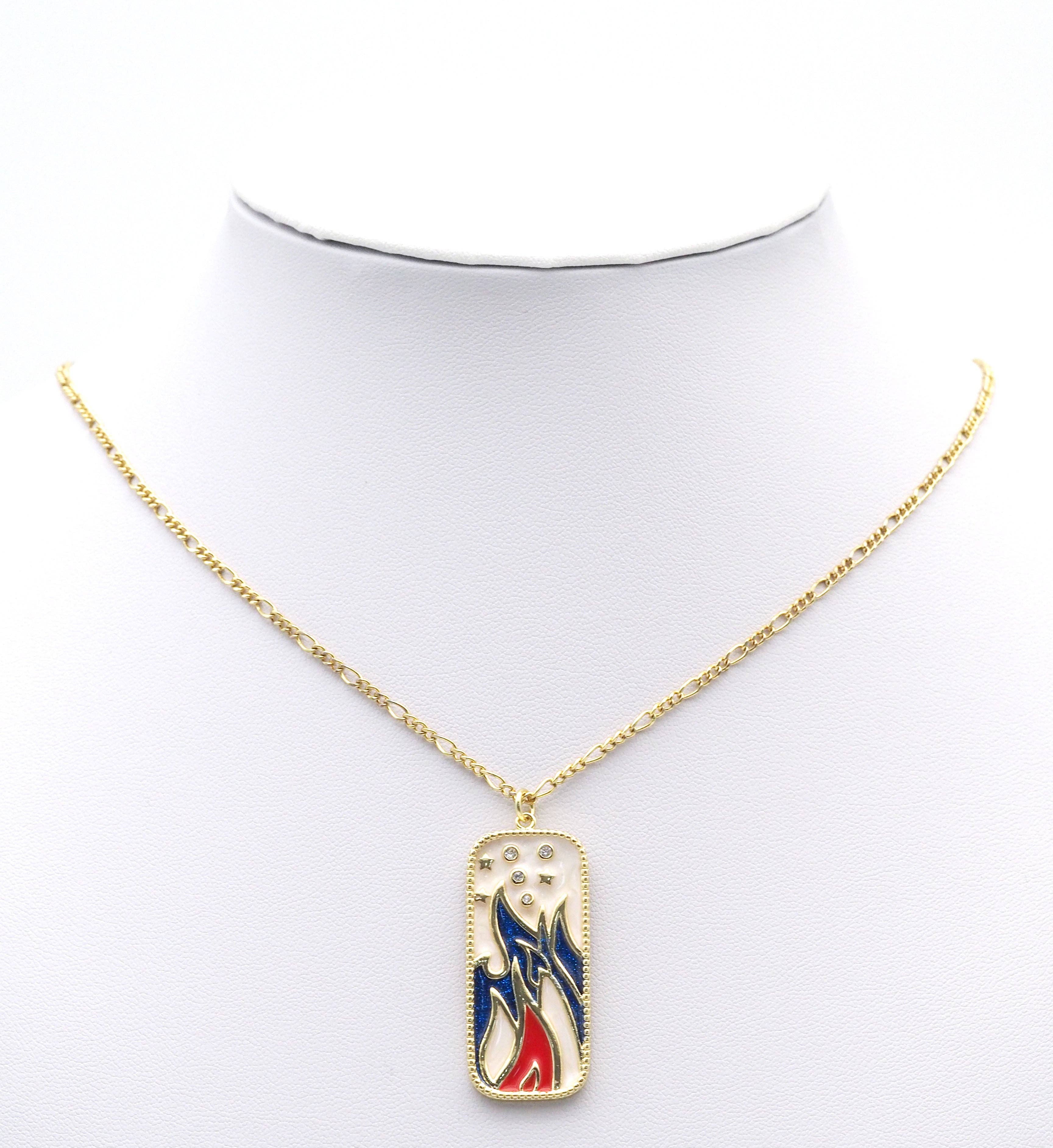 CZ Gold Enamel Rectangle Dog Tag Charm, Sku#LX148