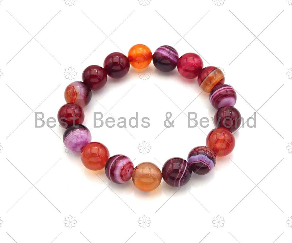 Natural Red Banded Agate Stretchy Bracelet,Sku#EF24