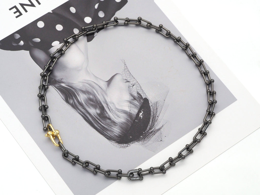 U Shape Chain Necklace with/without CZ Link focal, Sku#EF183