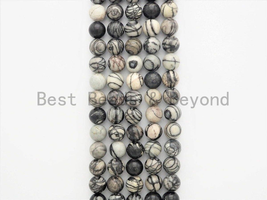 Quality Natural Web Jasper Smooth Round Beads, Black silk Gemstone Beads,15.5" Full Strand,SKU#U395