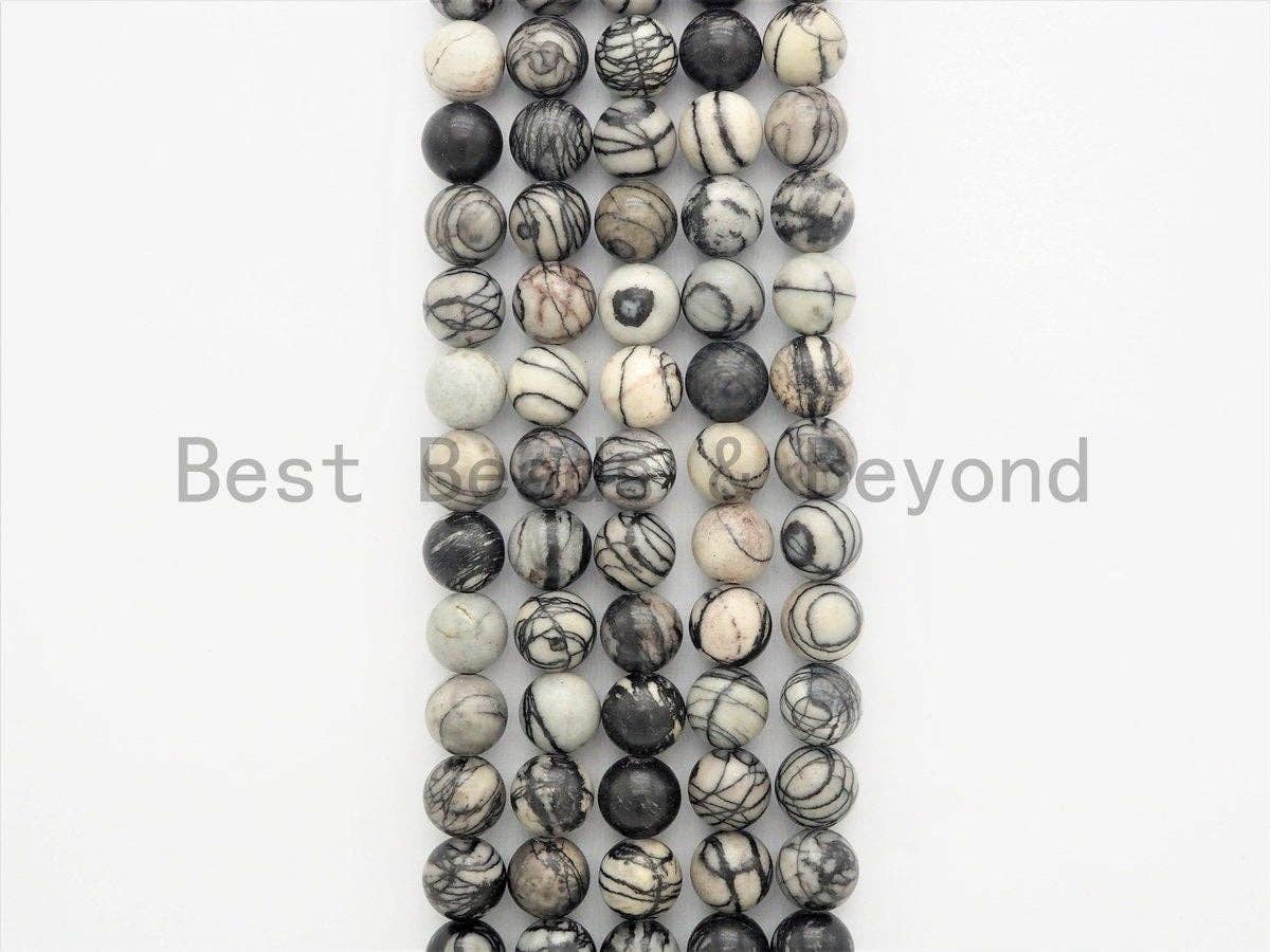 Quality Natural Web Jasper Smooth Round Beads, Black silk Gemstone Beads,15.5" Full Strand,SKU#U395