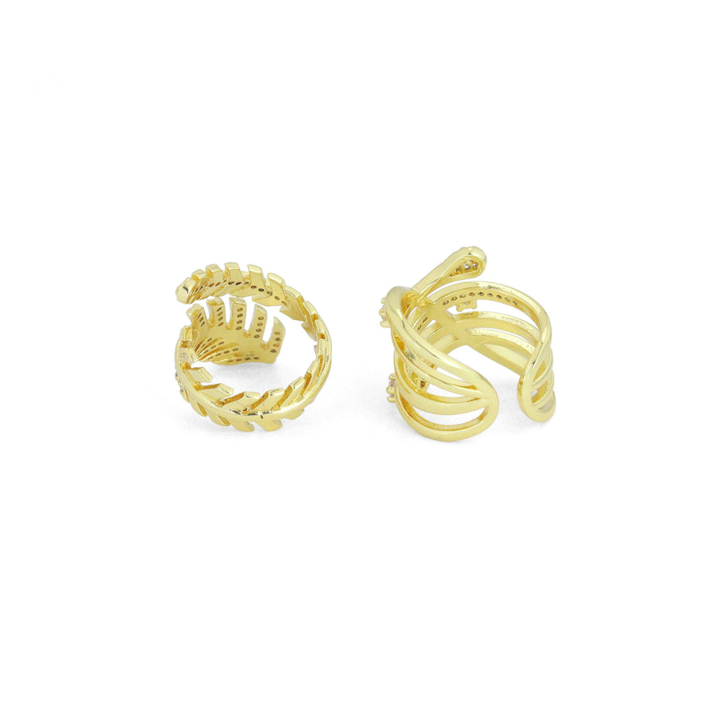 Clear CZ Leaf Multiline Wrap Statement Adjustable Ring, Sku#LD734