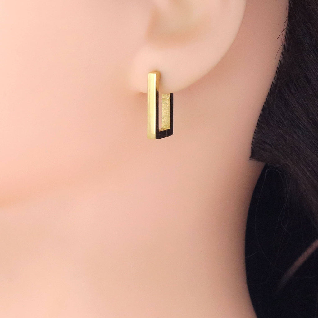 Gold Rectangle Geometry Huggie Earrings, Sku#A258