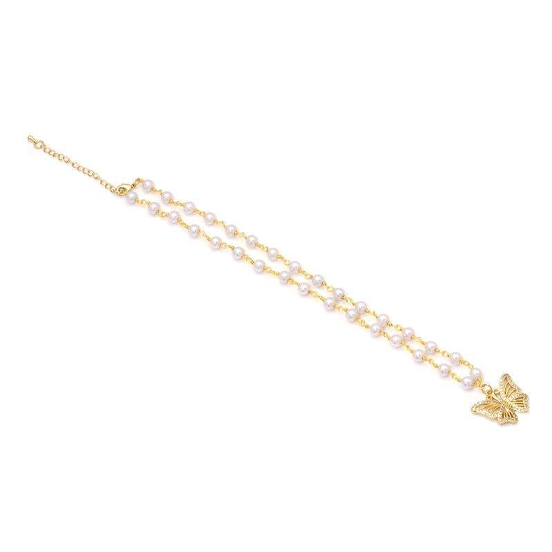 Gold Pearl ButterflyNecklace,sku#EF286