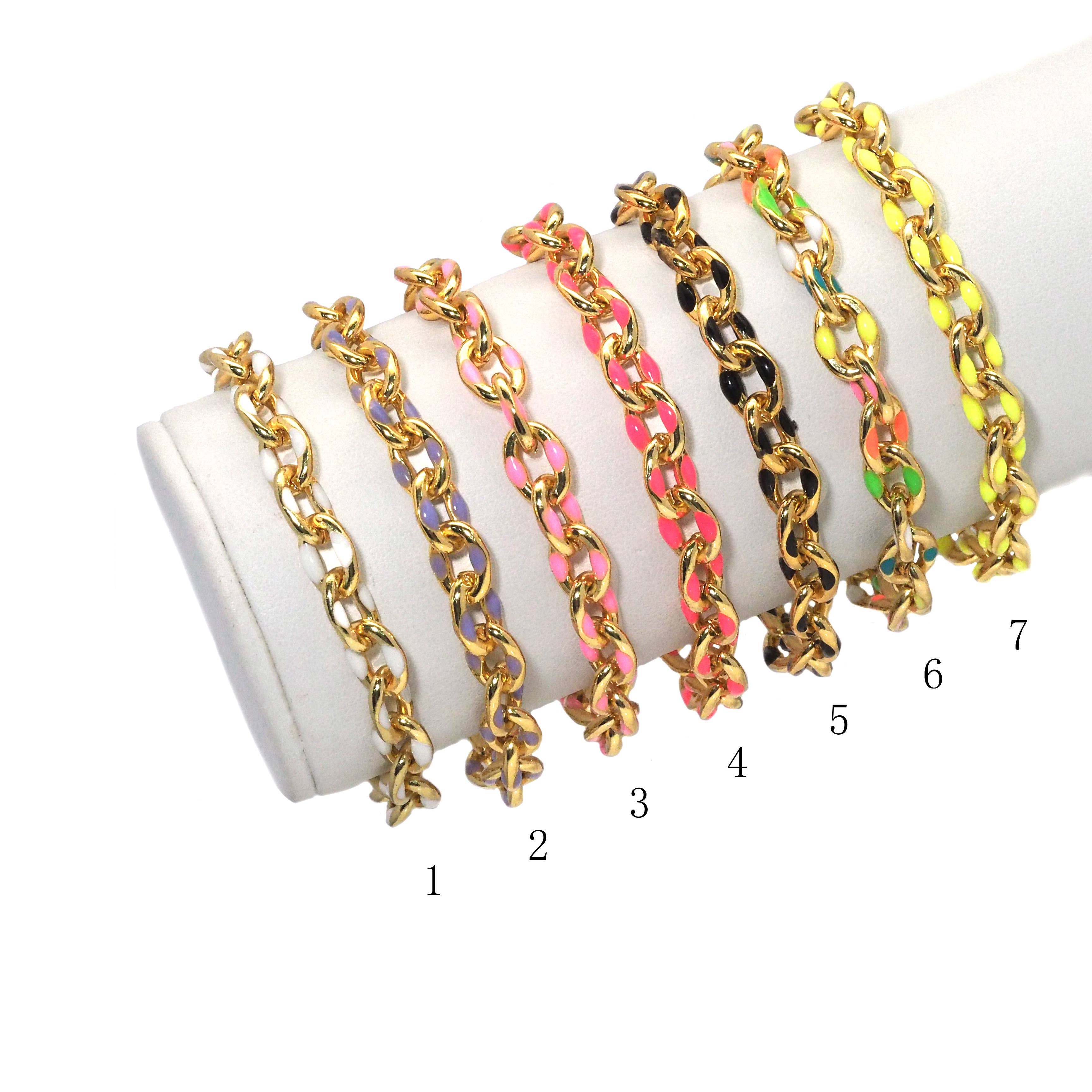 Enamel Link Chain Bracelet, Sku#EF254