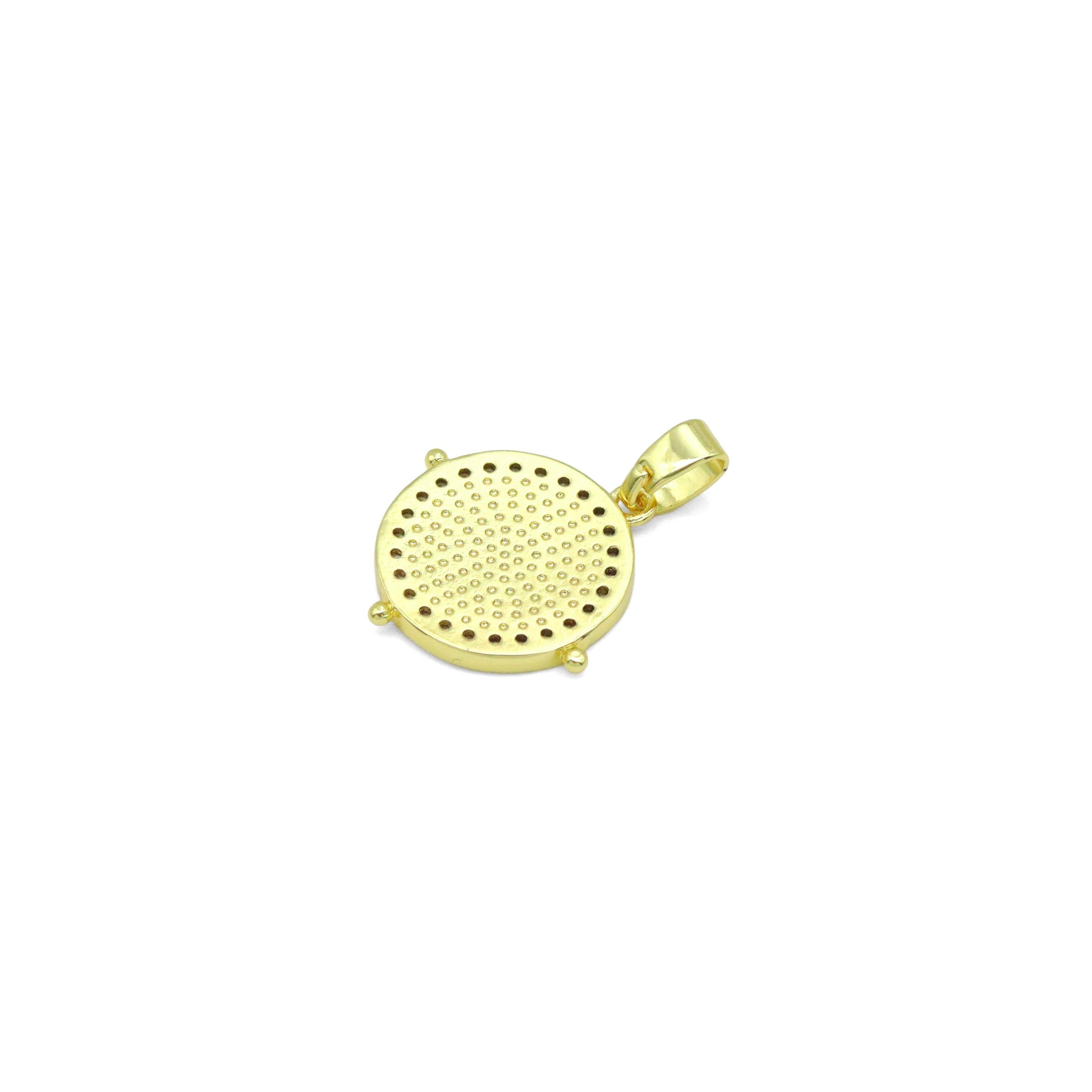 Clear CZ Around Gold Insect Bee On Round Coin Charm Pendant, Sku#LX764