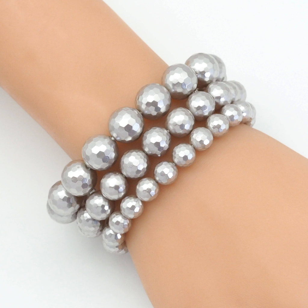 Gray MOP Round Faceted Stretchy Bracelet, Sku#EF381
