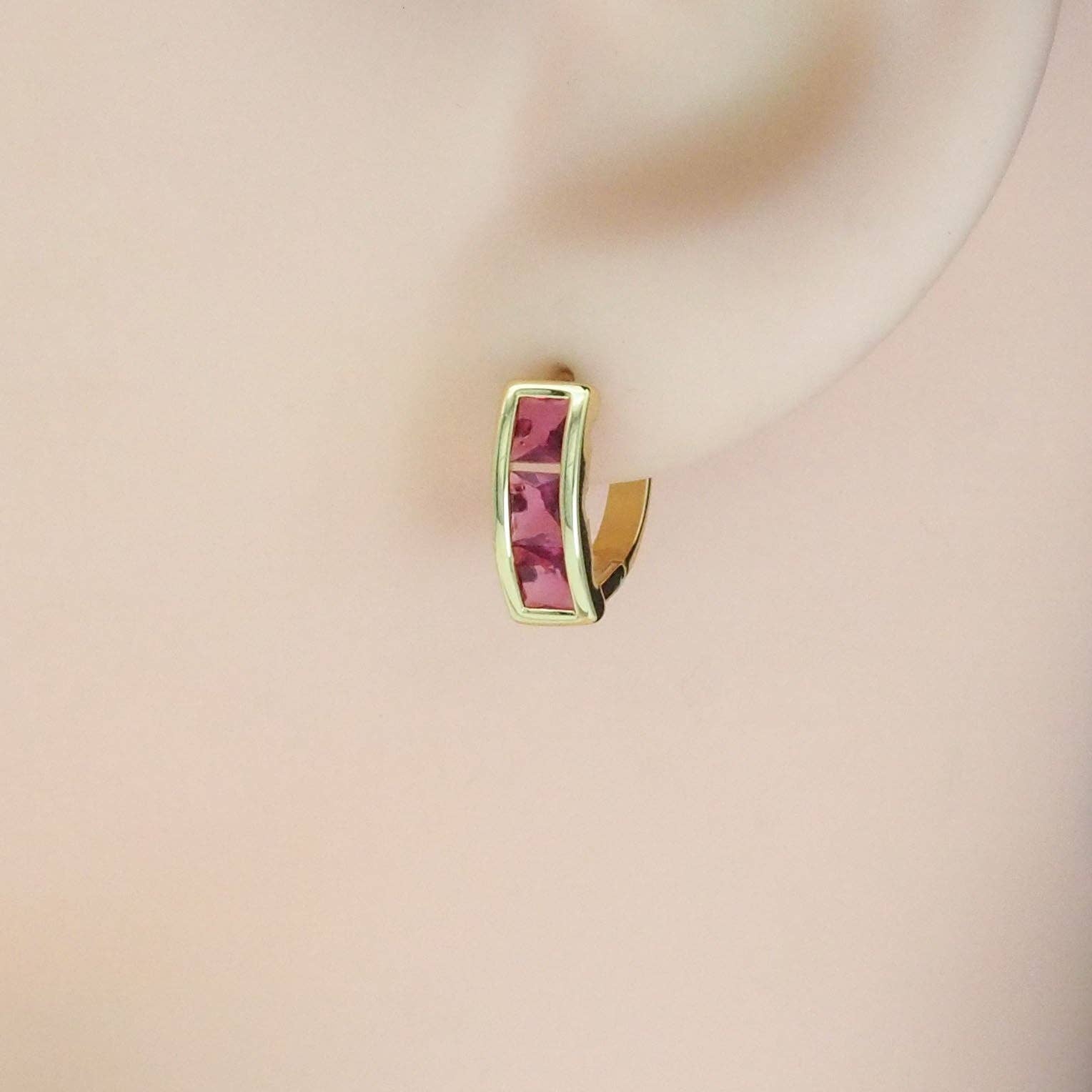 Baguette Colorful CZ Triangle Oval Small Huggie Earring, Sku#Y864