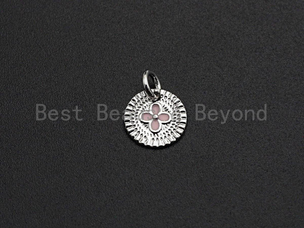 Cute Enamel Clover charm On Round Coin, Turquosie Pink red green black blue Clover charm, Enamel Flower, 10x10mm,sku#Z462