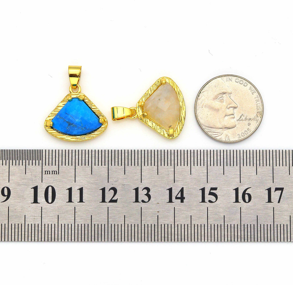 Gemstone Fan shape Charm, Sku#LY10
