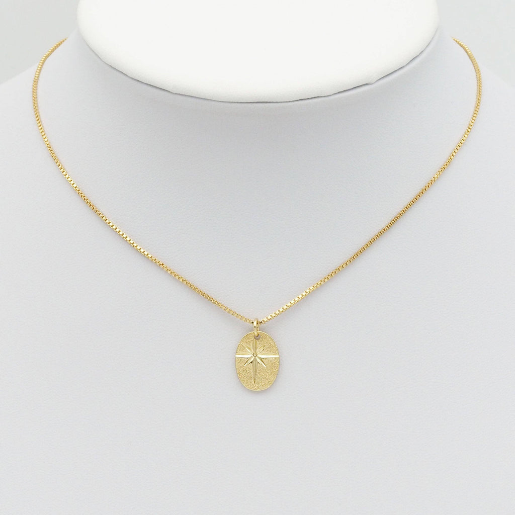 Matte Gold Silver North Star Oval Charm, Sku#Z1469