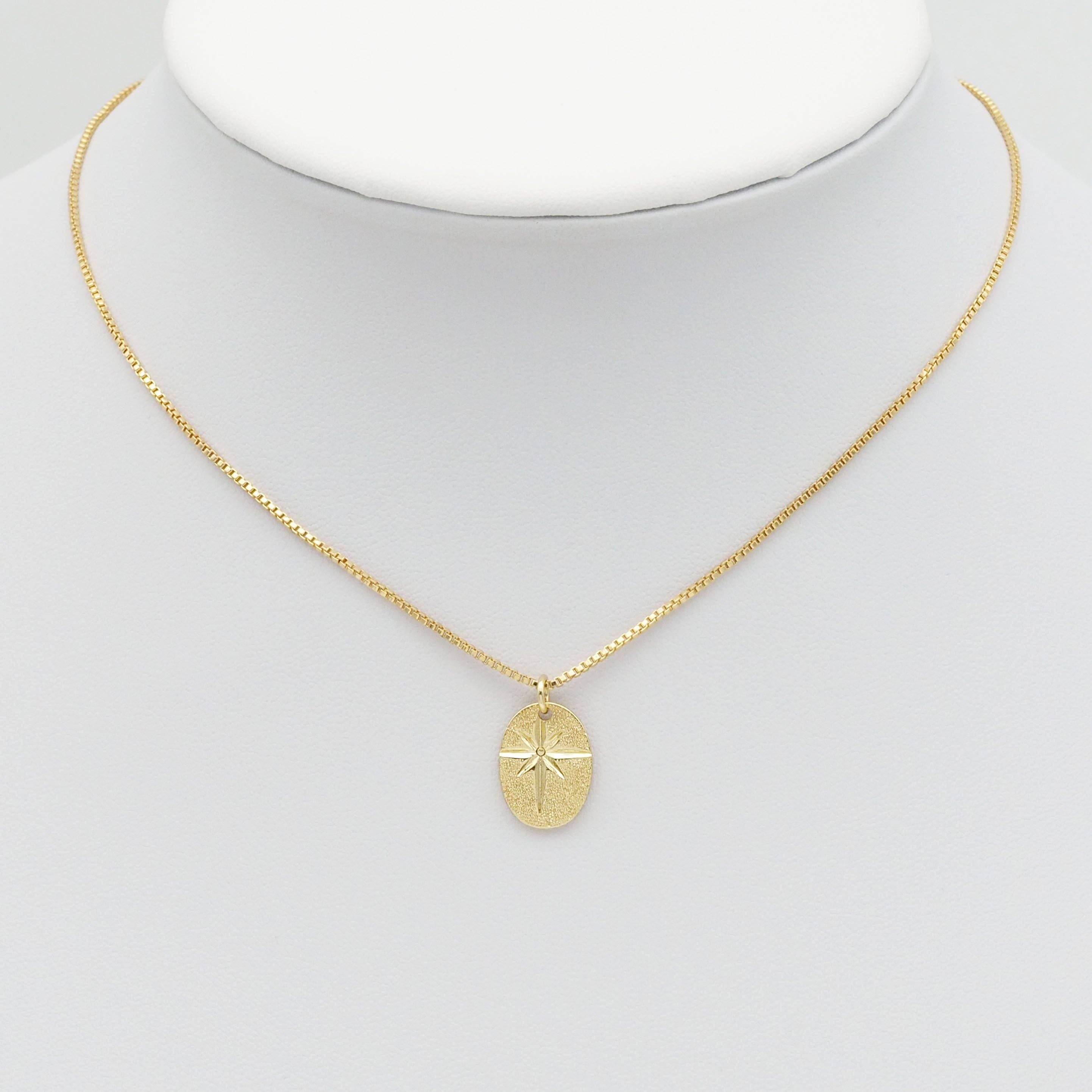 Matte Gold Silver North Star Oval Charm, Sku#Z1469