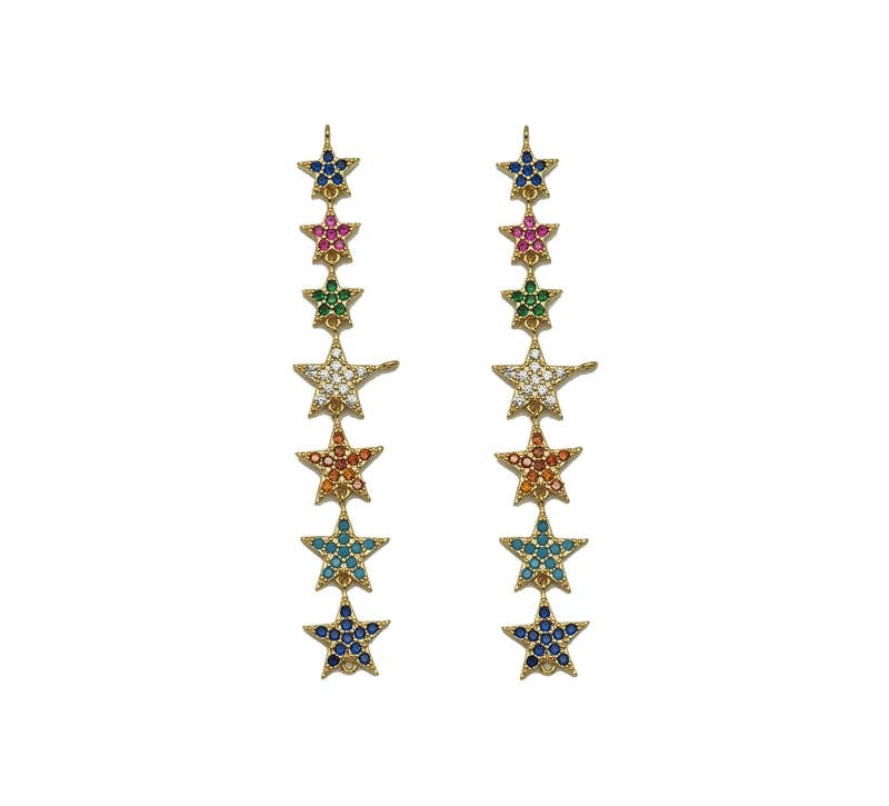 Colorful CZ String Five Point Star Charm, Sku#JL112