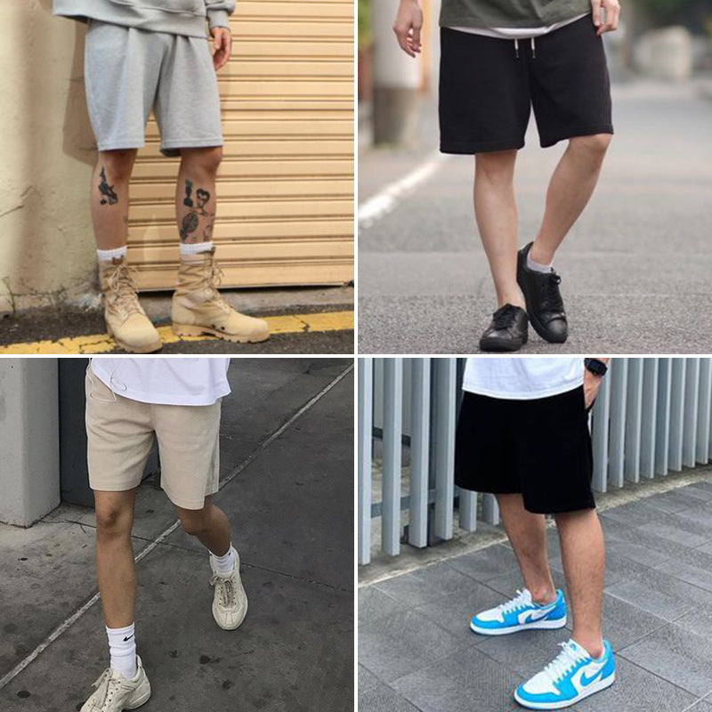 Loose Outer Wear Khaki Solid Color Casual Men's Shorts