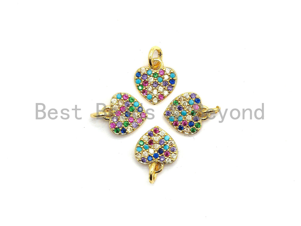 CZ Colorful Micro Pave Heart Pendant, Heart Shaped Pave Pendant, Gold plated, 9x10mm, Sku#F720
