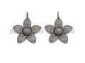 CZ Micro Pave Sakura Flower Pendant, Antique Silver Tone, Clear Cubic Zirconia Big Pave Flower Charm Pendant, 40x41mm,sku#F999C