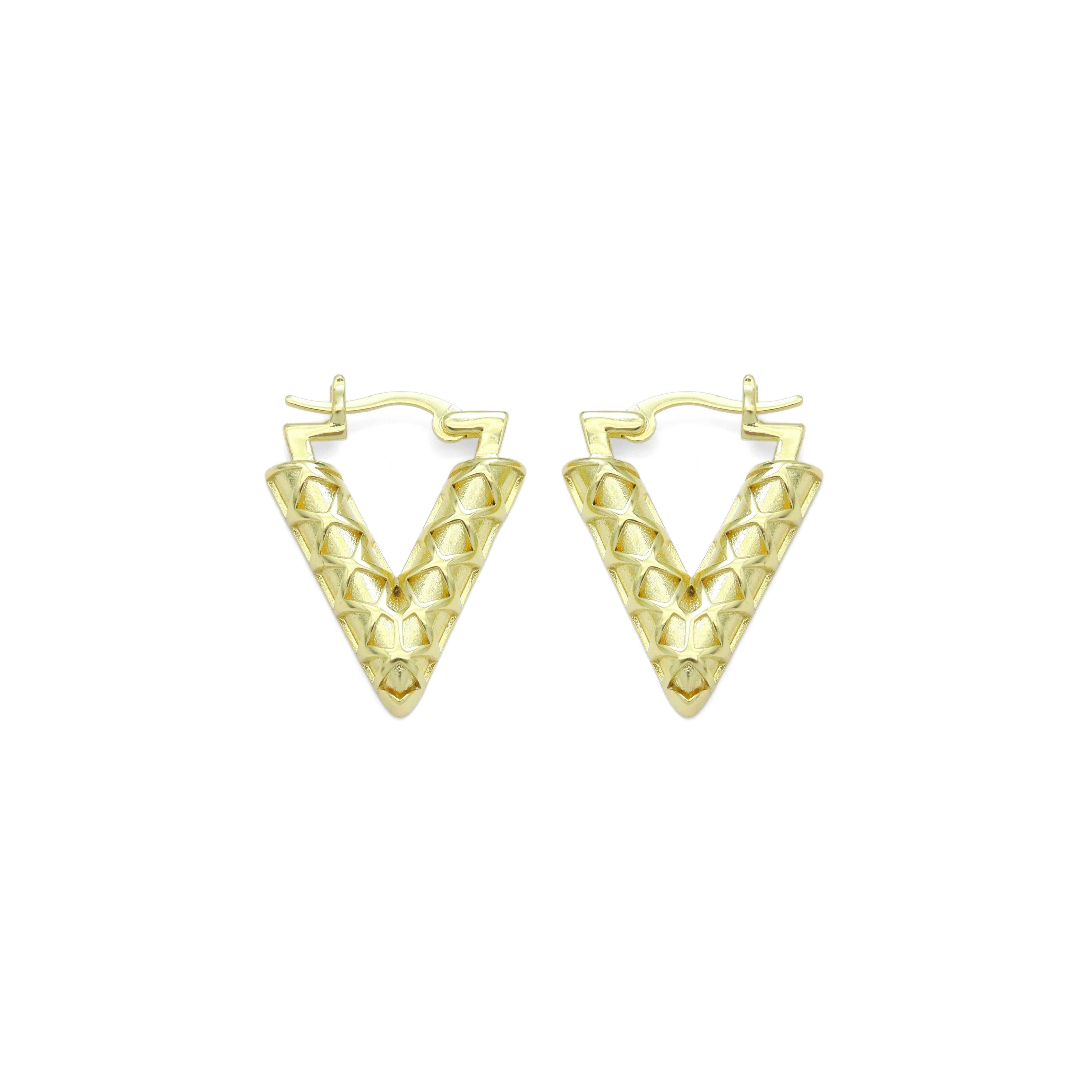 Gold V Shape Geometry Huggie Earrings, Sku#A249
