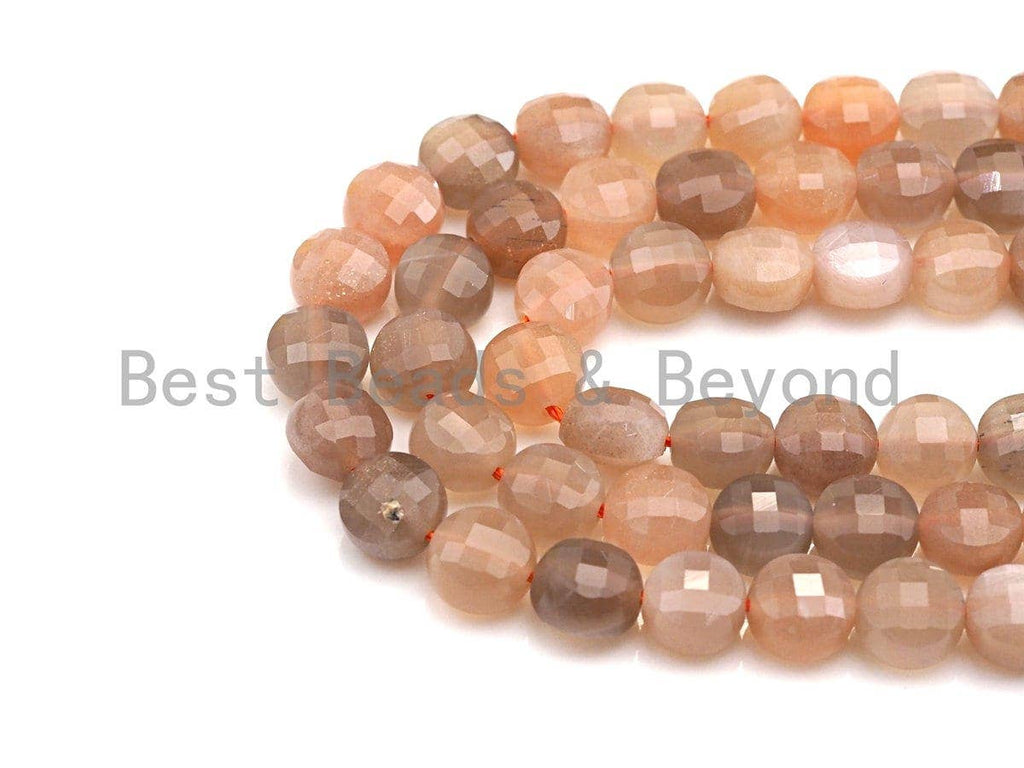 Double Sided Turtle Shell Cut Natural Moonstone Coin Shape beads, 6mm/8mm/10mm Natural Peach Moonstone Beads, 16" Full strand, Sku#UA13