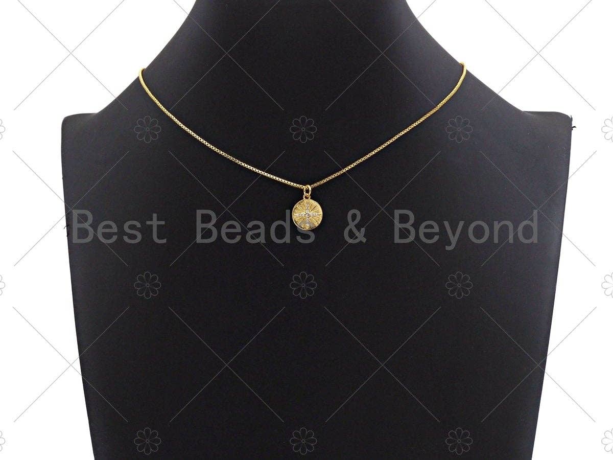 18K Gold Finish Dainty Star Coin Charm, Cross Gold Coin Charm, Star disc Pendant, 12mm, sku#Z1137