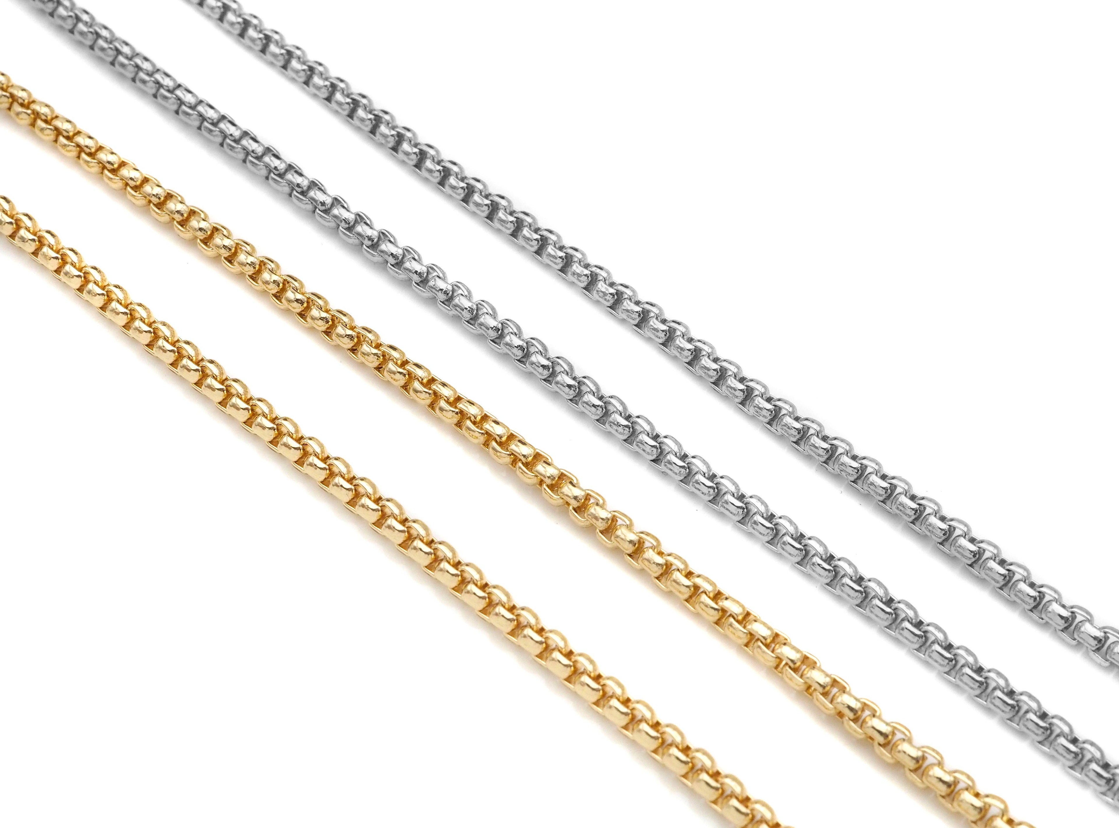 3mm High Quality Gold/Silver Round Box Chain, sku#M393