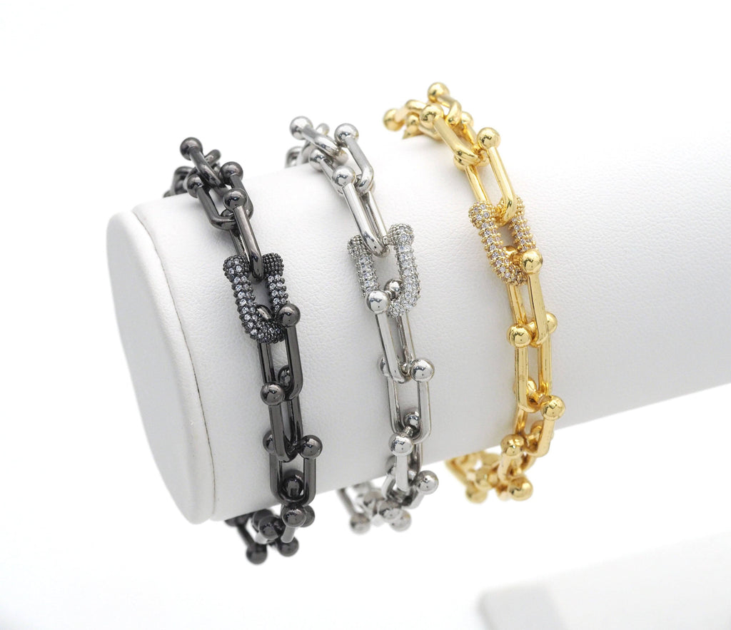 CZ U Ball Chain Bracelet Necklace, Sku#EF238