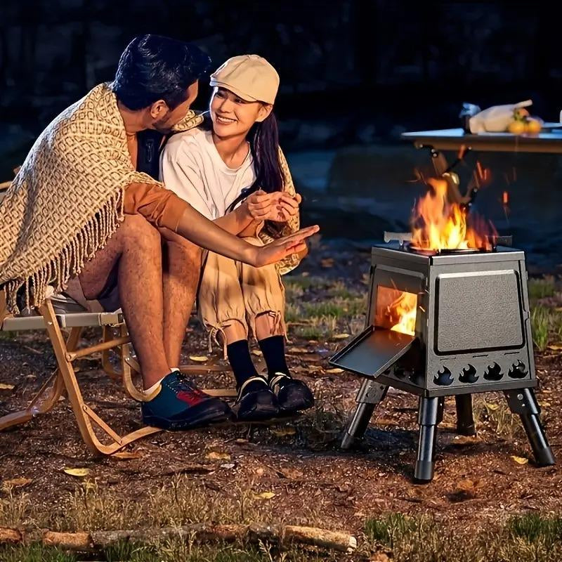 Portable Wood-Burning Camp Stove — Heavy-Duty Iron Outdoor Wood Stove for Camping, Hiking, BBQ & Travel | Compact Wood & Charcoal Cooking Heater