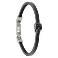 Dark Brown Leather Skull Bracelet For Men Adjustable