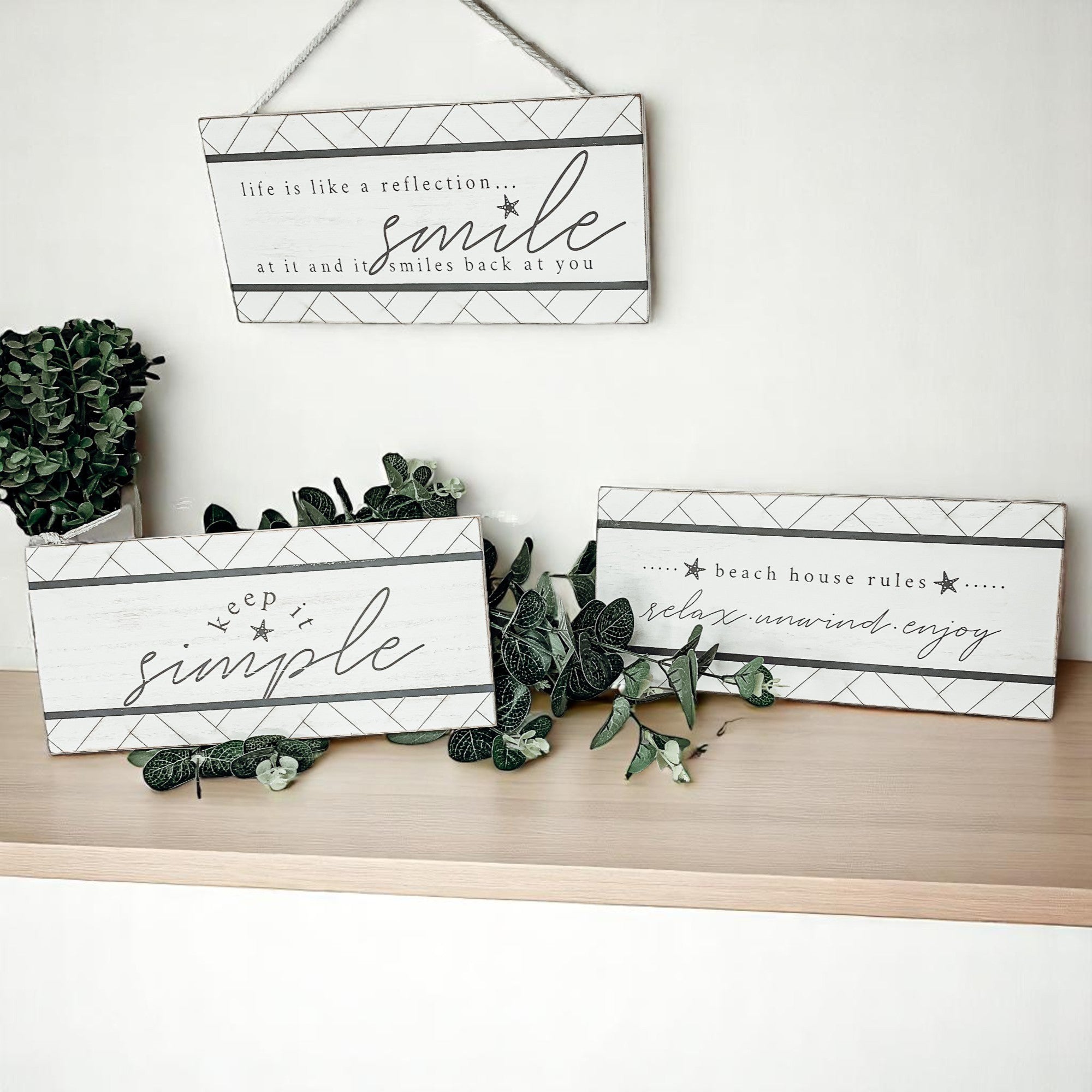 Smile Beach Wooden Wall Sign 11x5 Coastal Starfish Decor Modern Geometric
