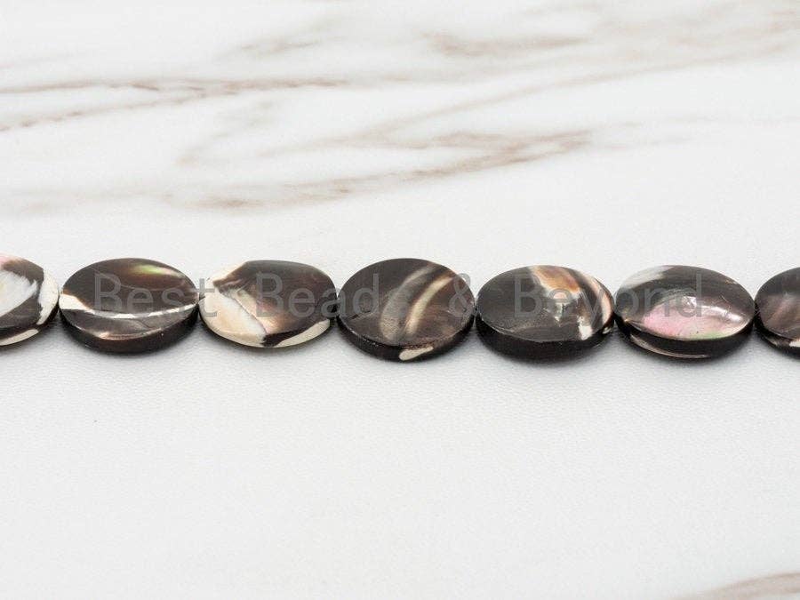 Natural Mother of Pearl beads, 10mm/12mm/15mm Brown Plated Mother of Pearl Flat Coin Beads strand, 16inch full strand, SKU#T45