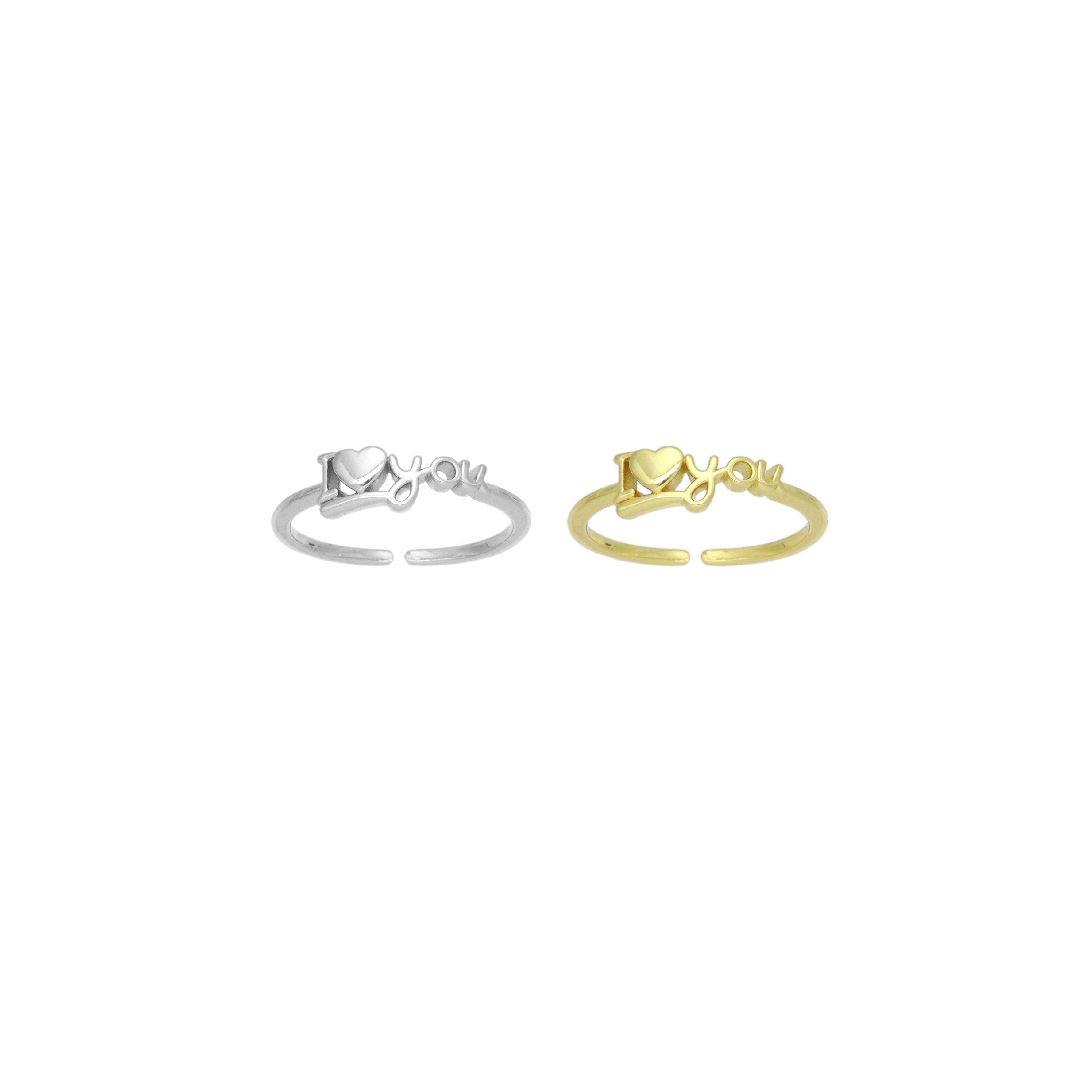 Silver Gold I Love You Heart Thin Adjustable Ring, Sku#A446