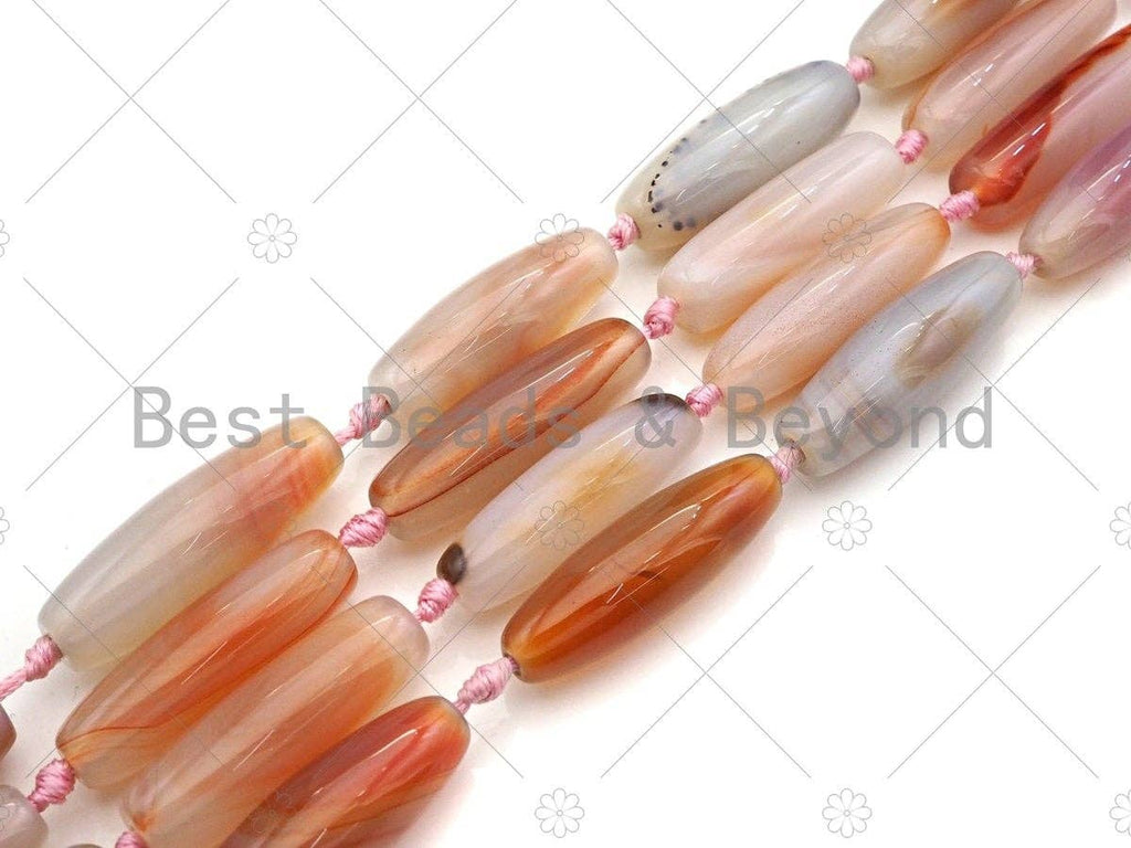 Natural Milky Pink Agate Barrel Spacer Beads, Pink Agate Spacer Beads, Tibetan Dzi Beads, 14x40mm, Sku#U1032