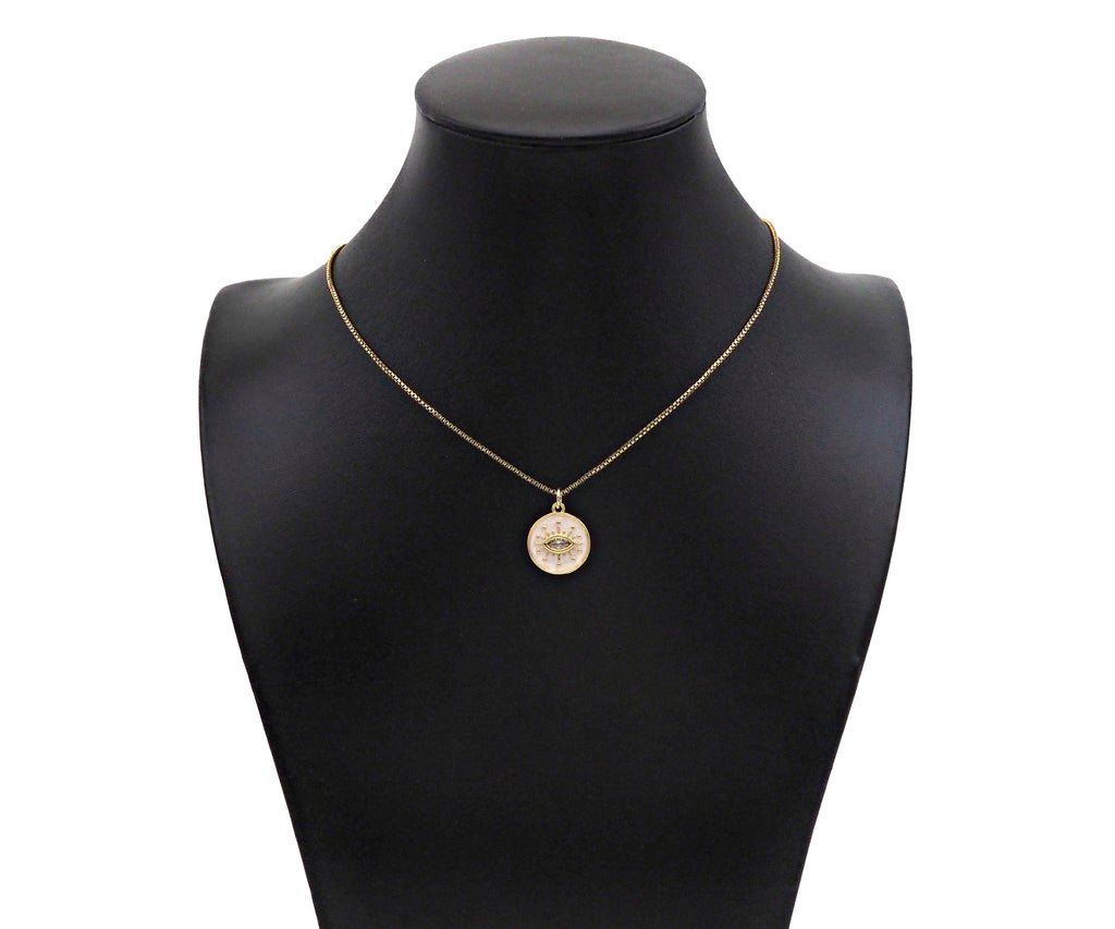Enamel White Enamel Evil Eye On Round Coin Charm, Sku#Y434