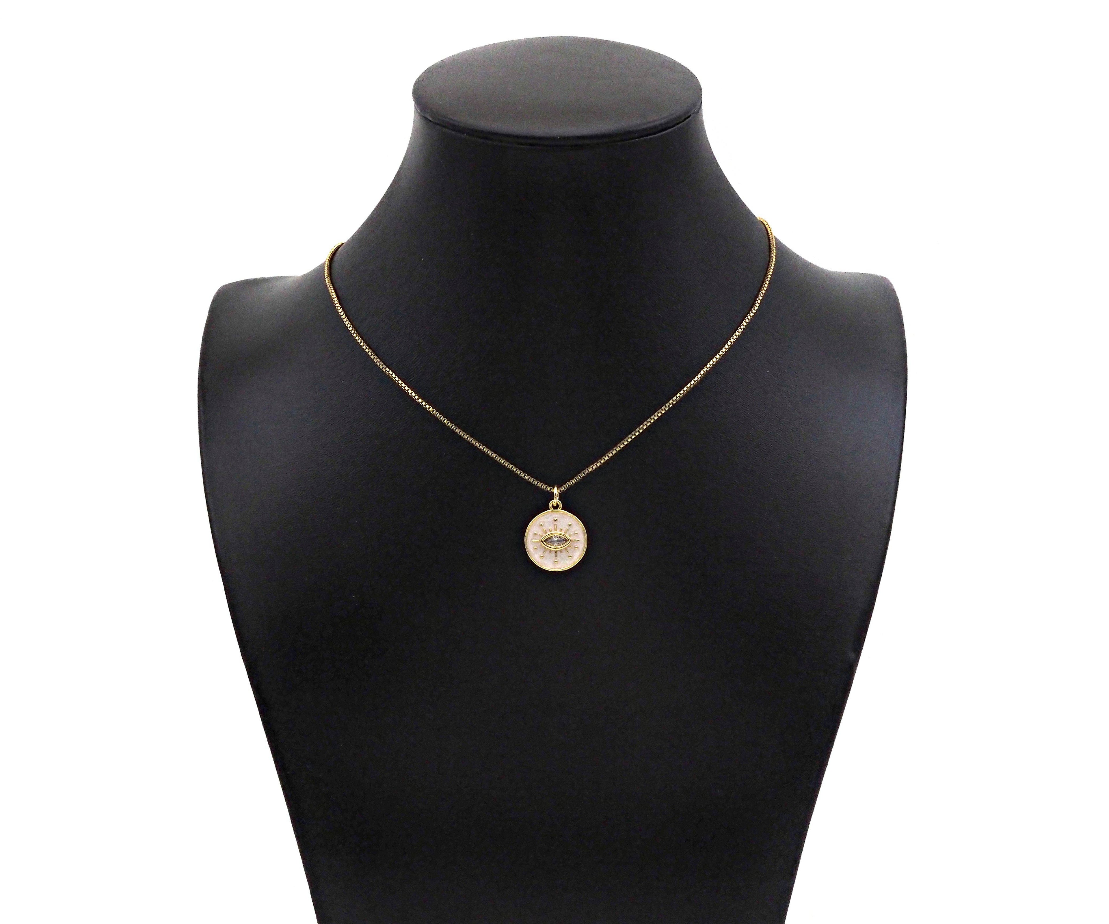 Enamel White Enamel Evil Eye On Round Coin Charm, Sku#Y434