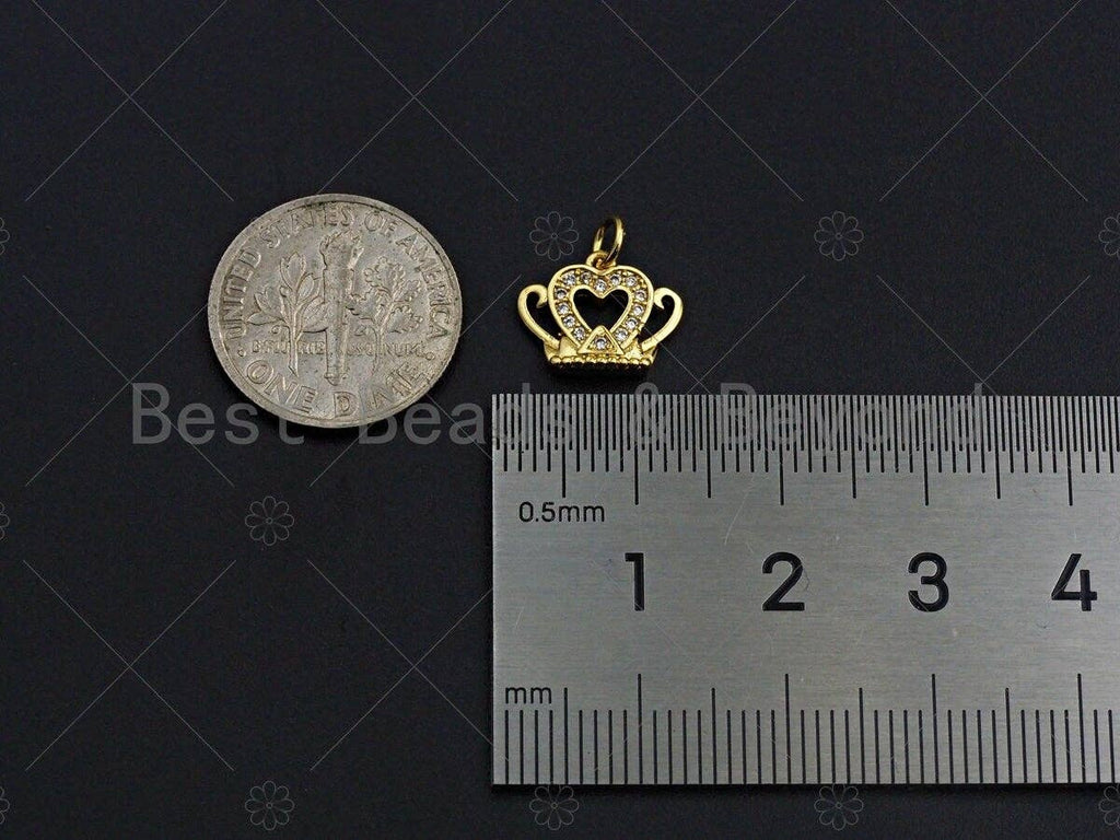 18K Gold Micro CZ Pave Dainty Crown Pendant, Gold Crown Charm,  Crown Beads, Jewelry Findings, 9x12mm, sku#LK37