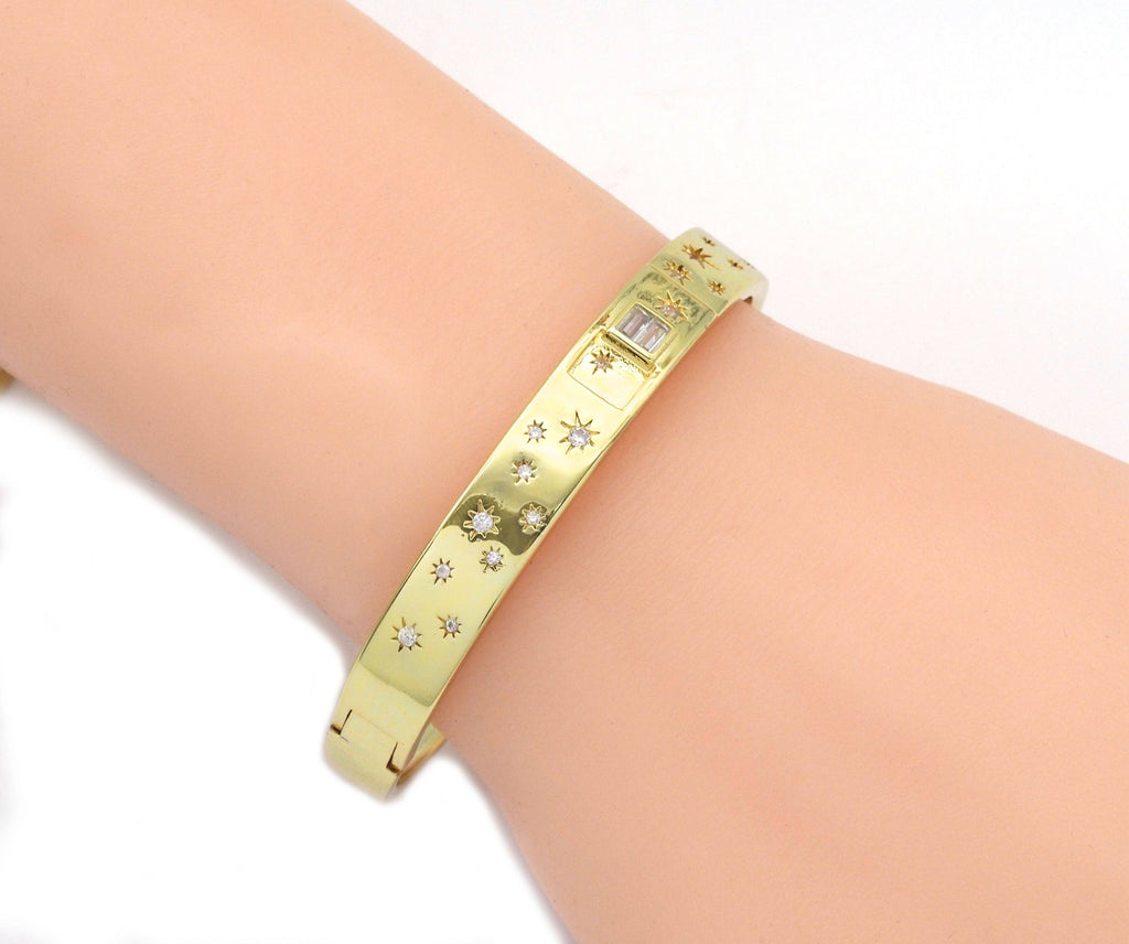 CZ Pave Multi Stars Bangle Bracelet, Sku#O117