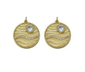 Gold Big CZ Wave On Round Coin Charm, Sku#F1497C