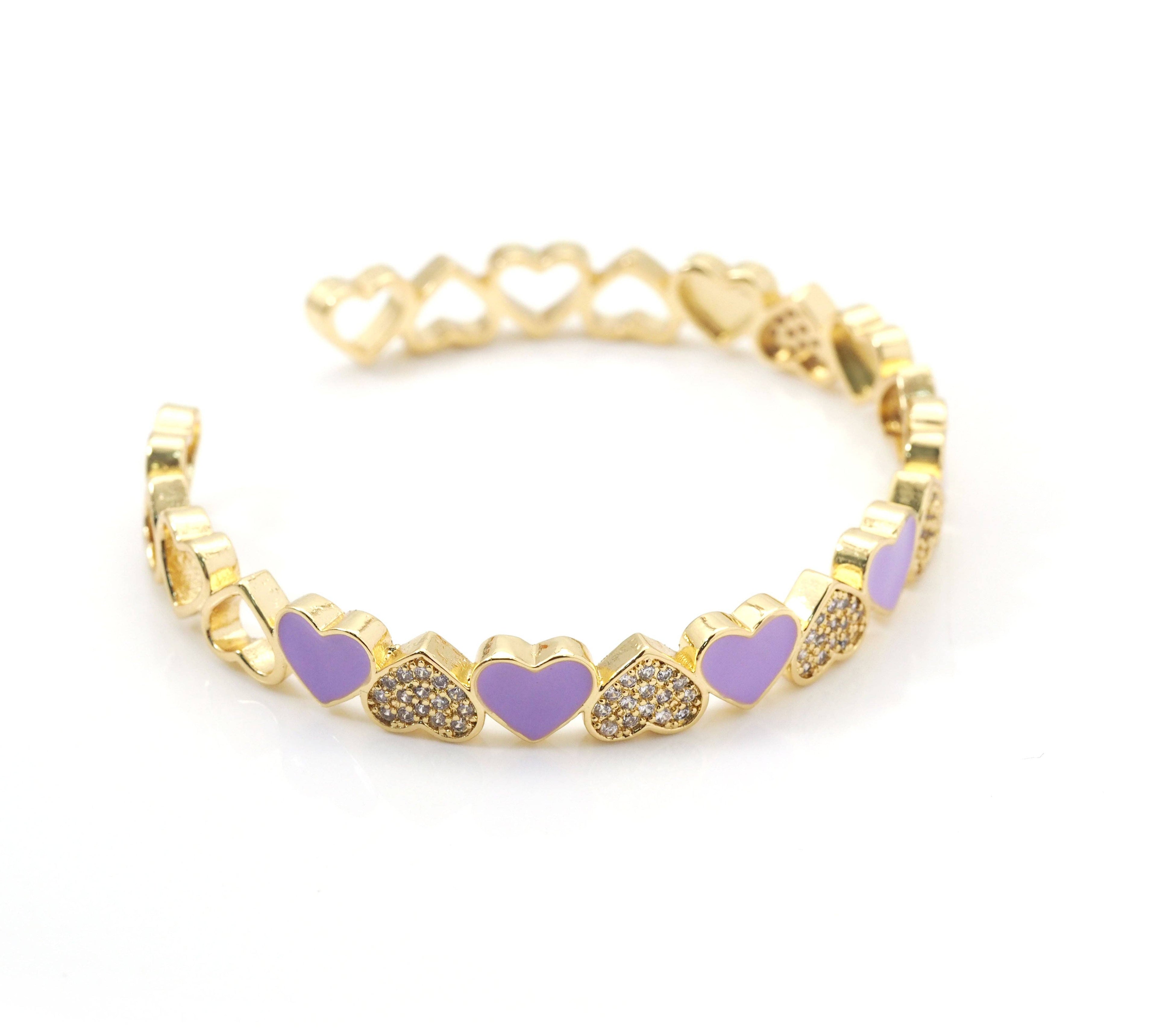 CZ Enamel Heart Gold Adjustable Bracelate, Sku#LX168