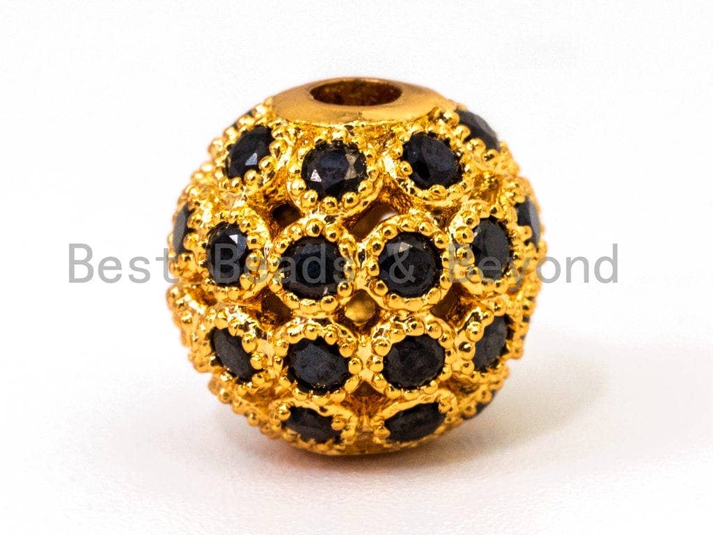 CZ Black Micro Pave Round Ball Bead, Cubic Zirconia Pave Beads, Rhodium Shamballa Ball beads, CZ Space Beads, 8mm/10mm,sku#Y31