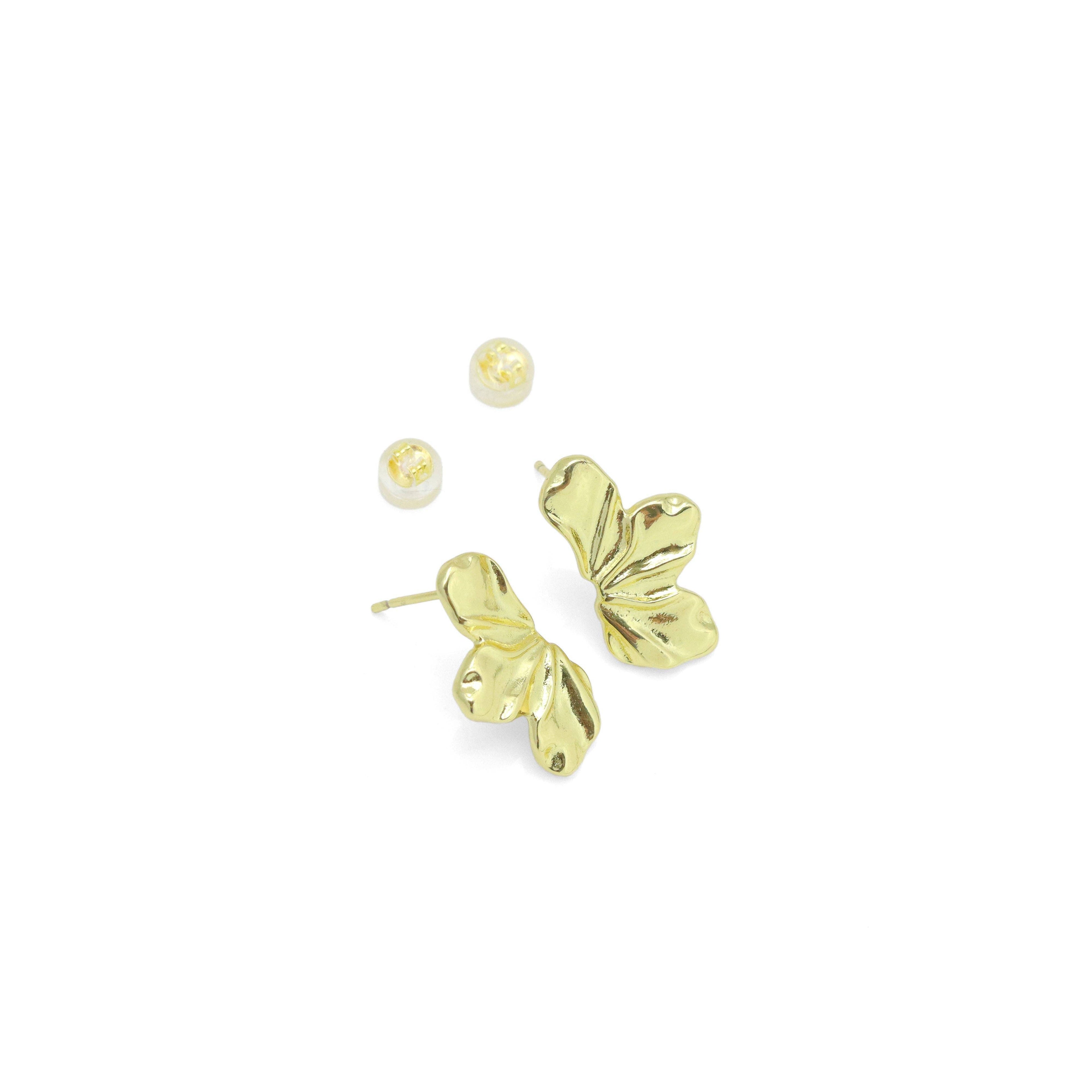 Gold Silver Hammered Flower Shape Stud Earrings, Sku#LX735