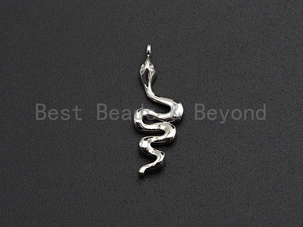 Slippy Snake Shape Pendant/Charm, Snake Cubic Zirconia Pendant, Silver/Gold/Black/Rose Gold Tone,9x27mm,Sku#Z503