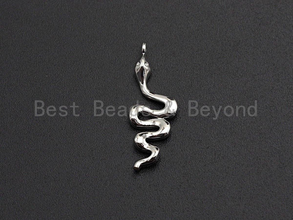 Slippy Snake Shape Pendant/Charm, Snake Cubic Zirconia Pendant, Silver/Gold/Black/Rose Gold Tone,9x27mm,Sku#Z503