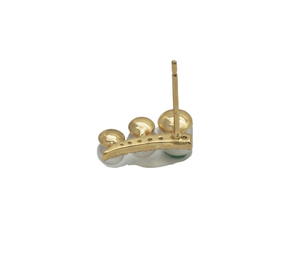 Gold CZ Pearl Stud Earrings, Triple Pearl Earrings, Sku#ZX106