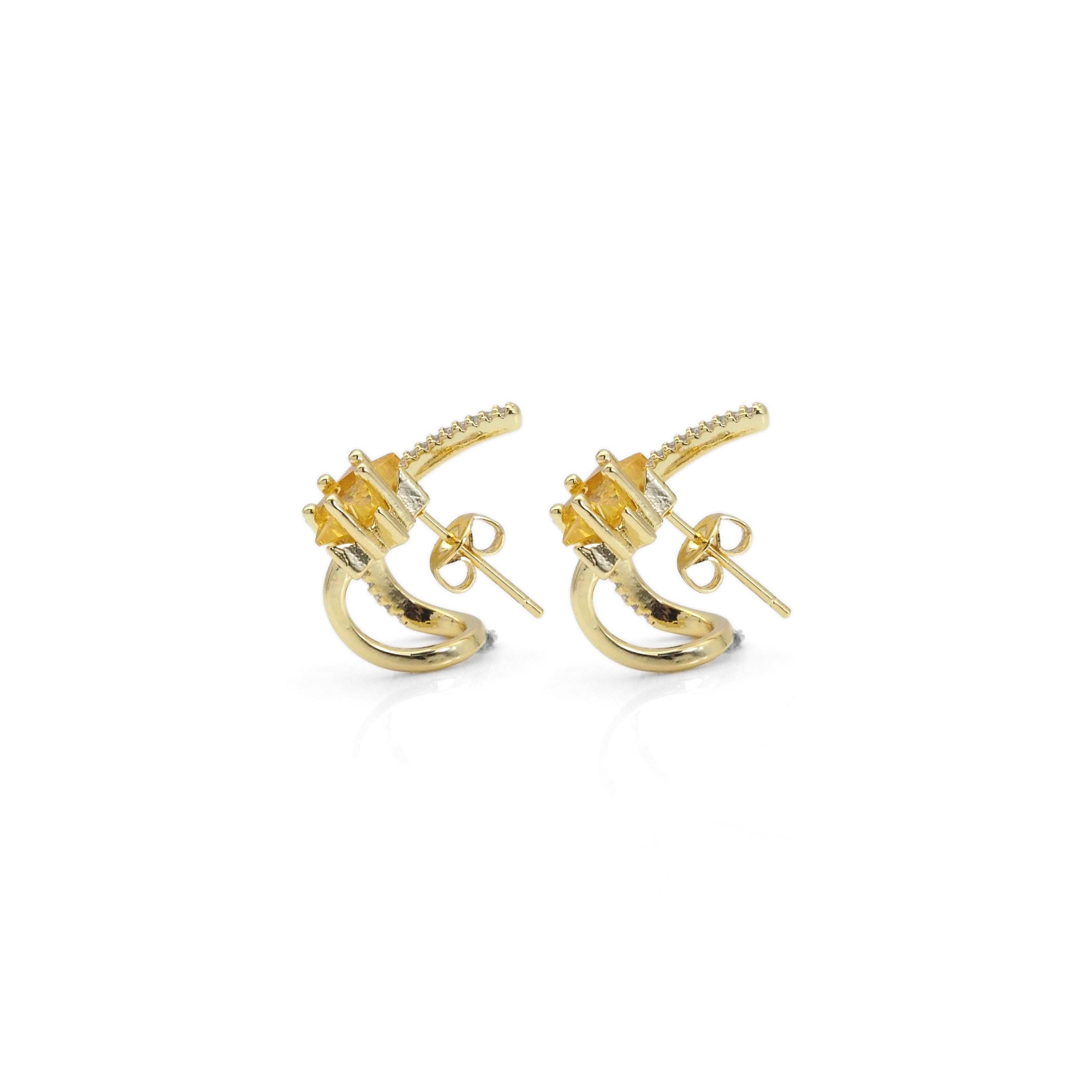 Gold Silver Citrine Star Ear Wrap Ear Climber Earrings, Sku#Y857