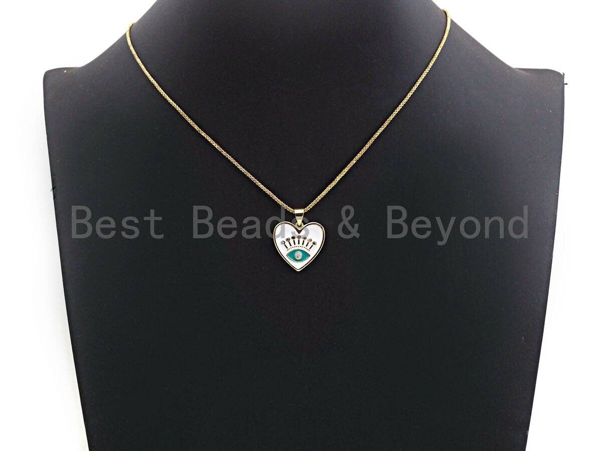 Enamel White/Red/Black Evil eye on Heart pendant, Enamel heart charm, Protection Evil eye charm, 19mm, sku#Z639