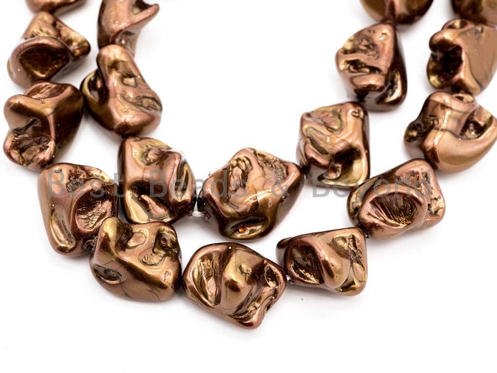 Quality Natural Mother of Pearl baroque beads, 15-21mm,Gold Brown Plated Irregular Gemstone Beads, 16inch strand, SKU#T113