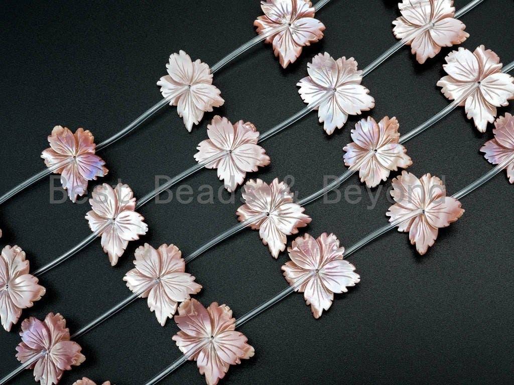 1/10pcs Natural Mother of Pearl beads, 25-30mm Pink Leaf Flower Pearl strand, Pearl Shell Beads, SKU#T100