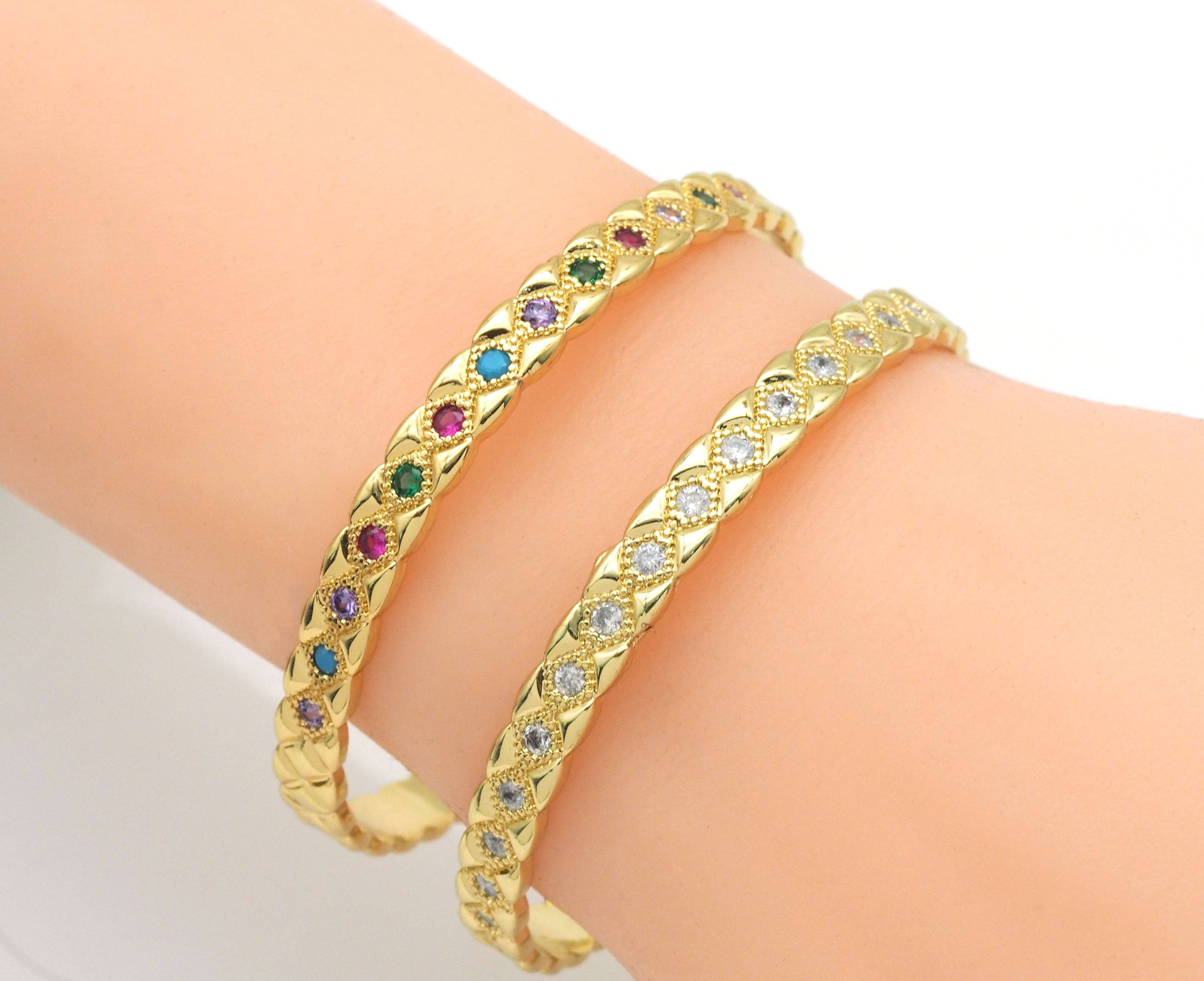 Thin Band Rainbow Clear CZ Pave Bracelet, Sku#LD373