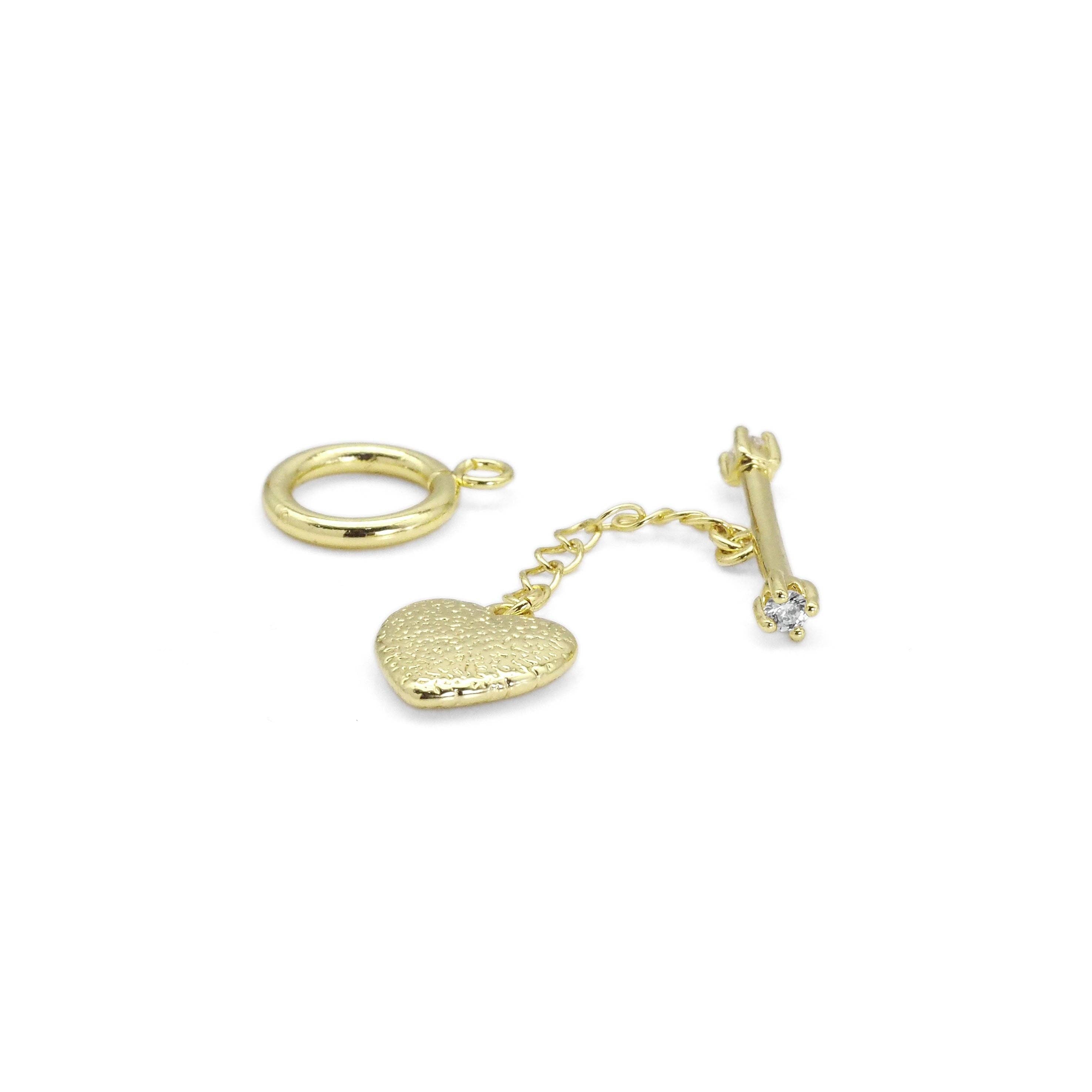 Gold Heart Toggle Clasp Set with Diamond end bar, Sku#LD510